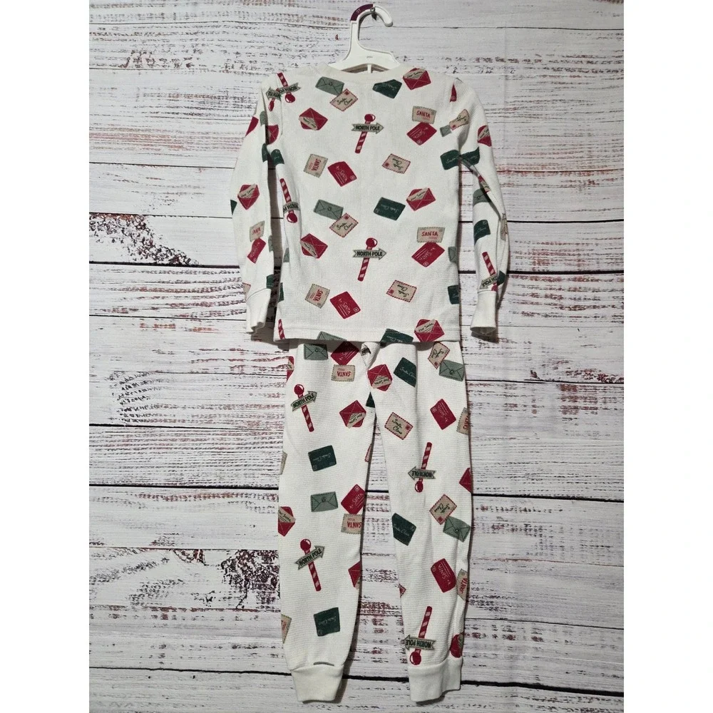 Carters Child of Mine Kids 5T Waffle Knit Thermal Pajamas Letters to Santa White